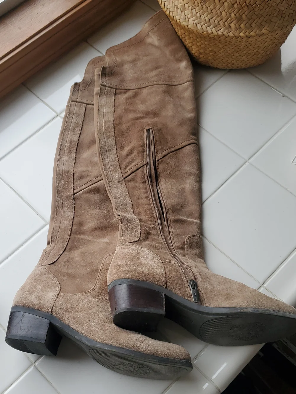 Vince Camuto Bernadine Suede Over The Knee Boots in Taupe